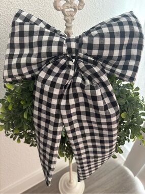 Handmade BLACK Checkered Gingham Bow Large Custom Ordered NEW COLORS Final Sale